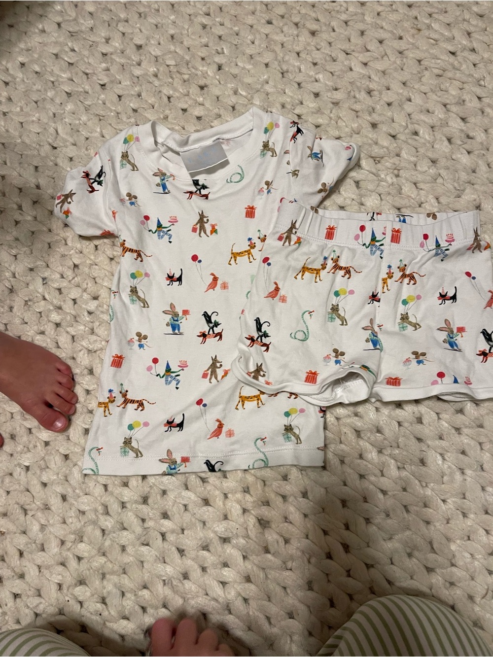 Kids White Animal Print Short Sleeve Pajama Set